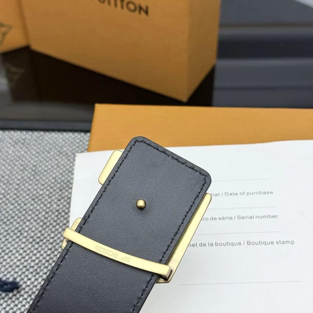 gold Louis Vuitton Black Epi Leather Belt - Hình 6