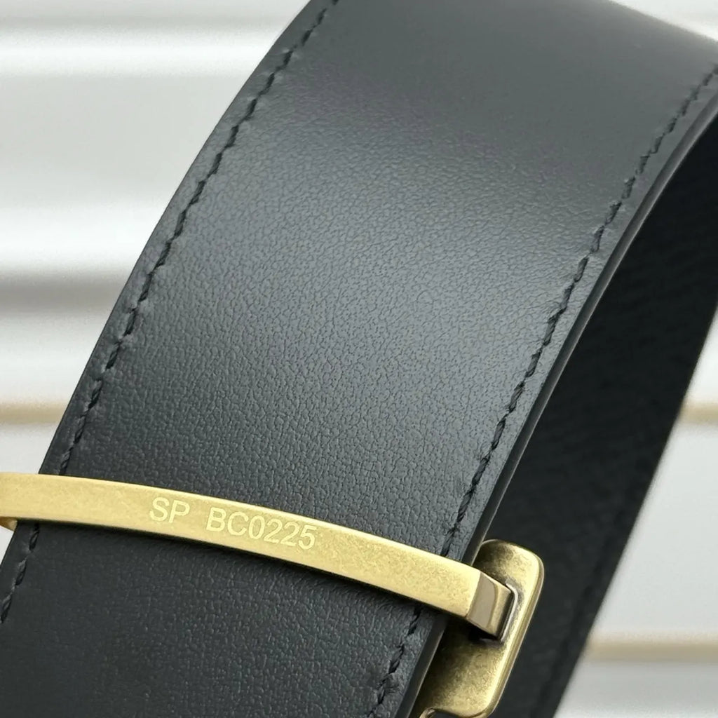 gold Louis Vuitton Black Epi Leather Belt - Hình 7
