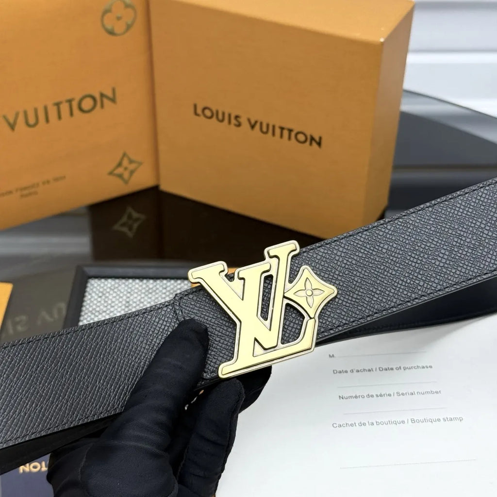 gold Louis Vuitton Black Epi Leather Belt - Hình 9
