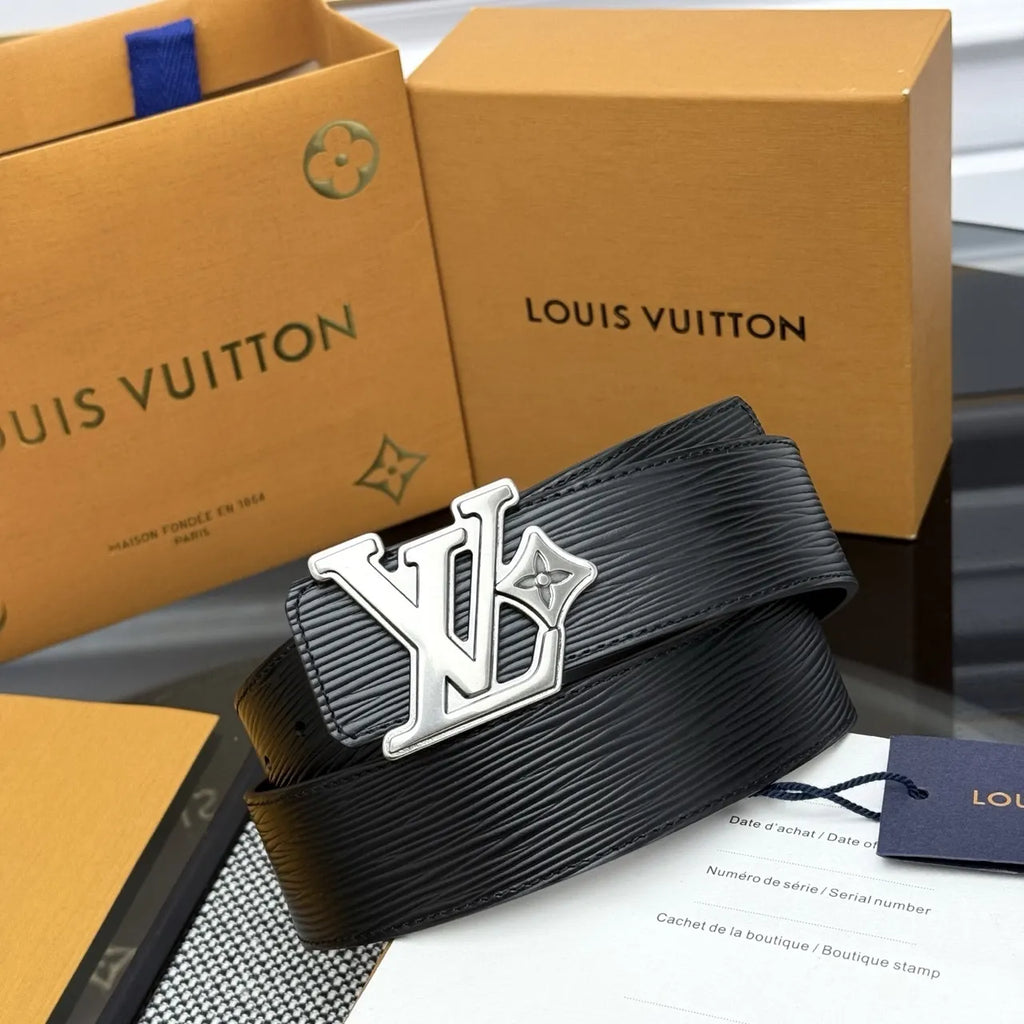 Louis Vuitton Black Epi Leather Belt silver