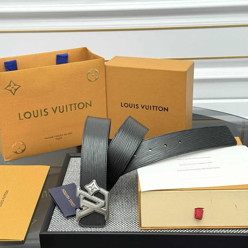 Louis Vuitton Black Epi Leather Belt silver - Hình 2