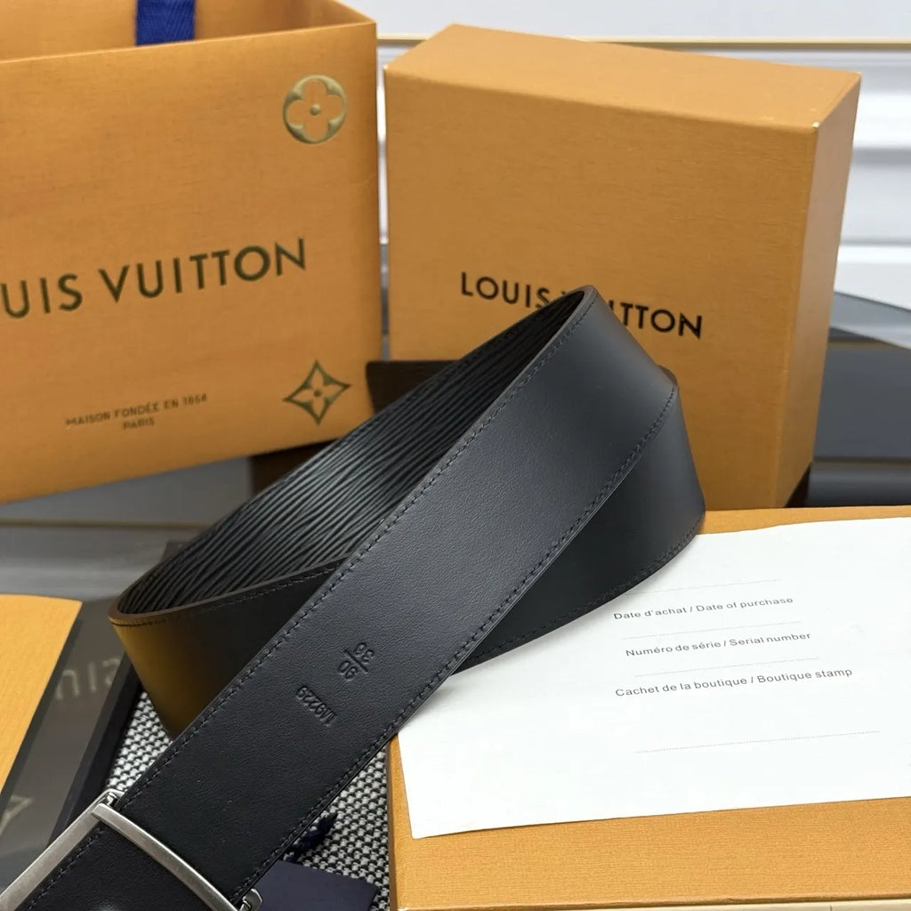 Louis Vuitton Black Epi Leather Belt silver - Hình 3