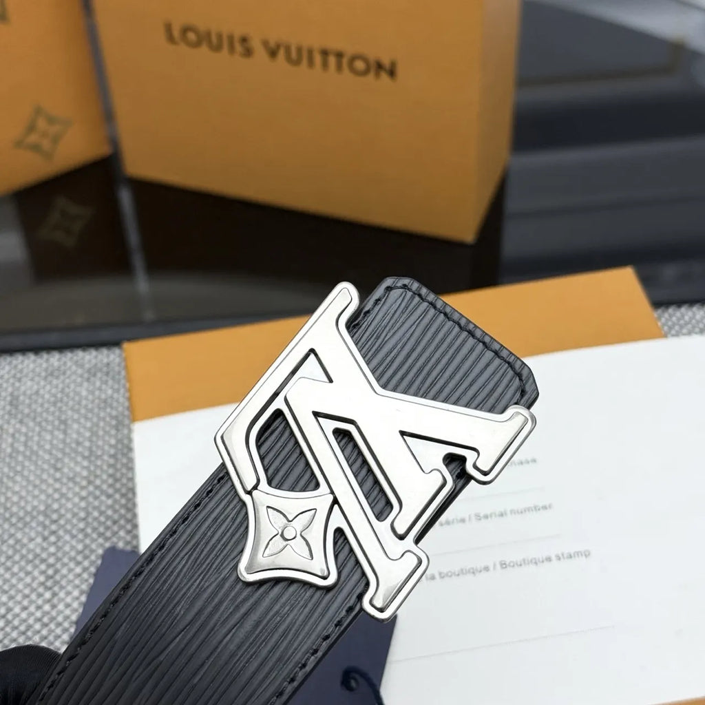 Louis Vuitton Black Epi Leather Belt silver - Hình 5