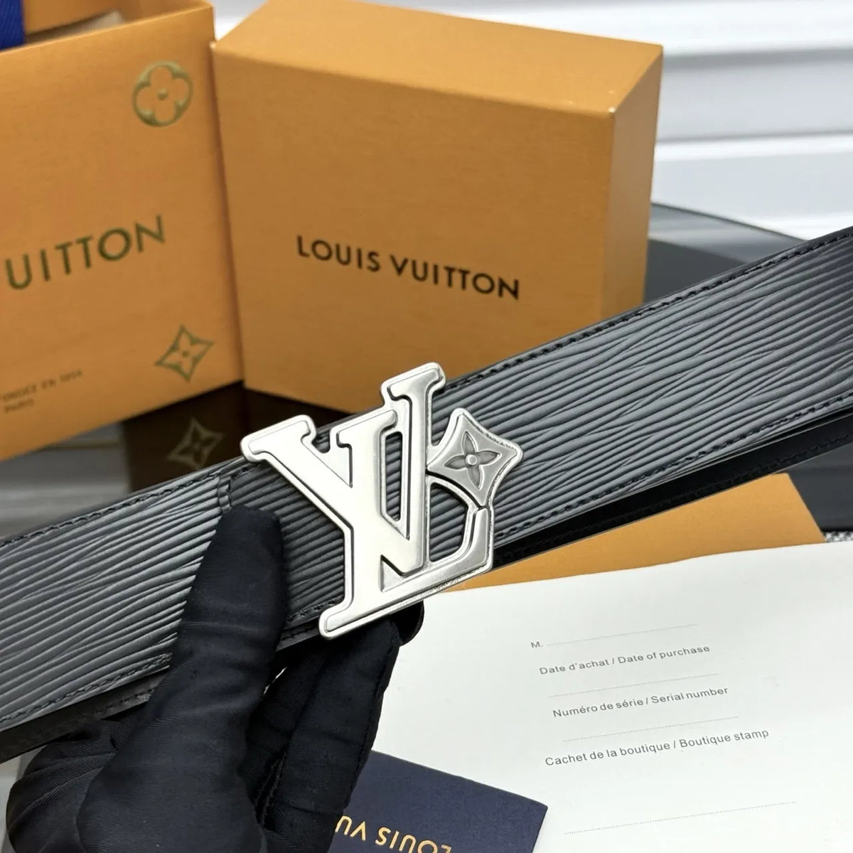 Louis Vuitton Black Epi Leather Belt silver - Hình 9