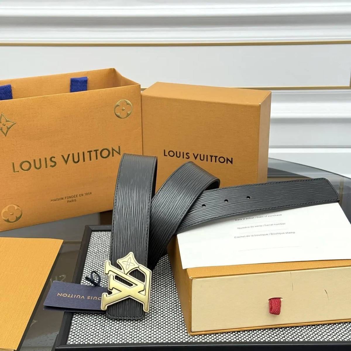 black Louis Vuitton Epi Leather Belt - Hình 2