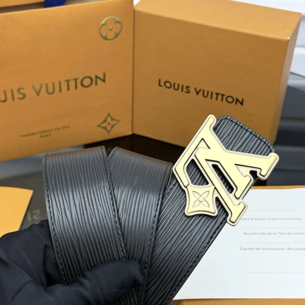 black Louis Vuitton Epi Leather Belt - Hình 4