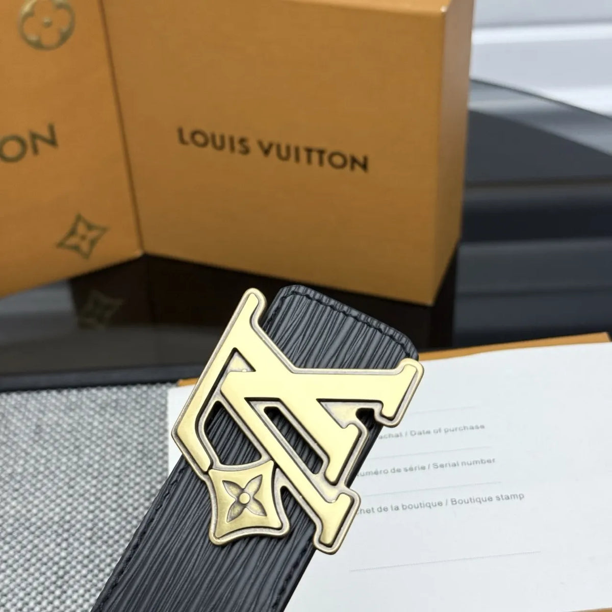 black Louis Vuitton Epi Leather Belt - Hình 5