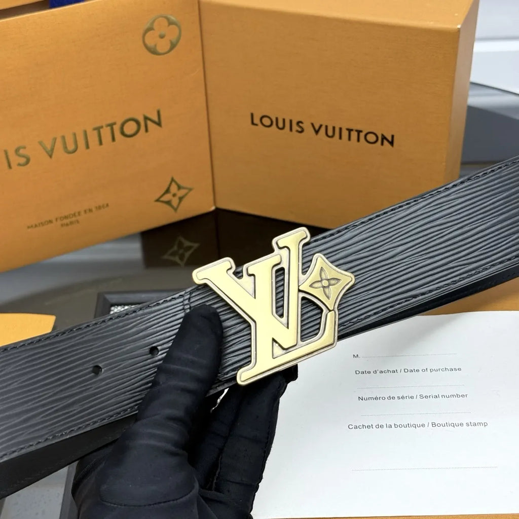 black Louis Vuitton Epi Leather Belt - Hình 9