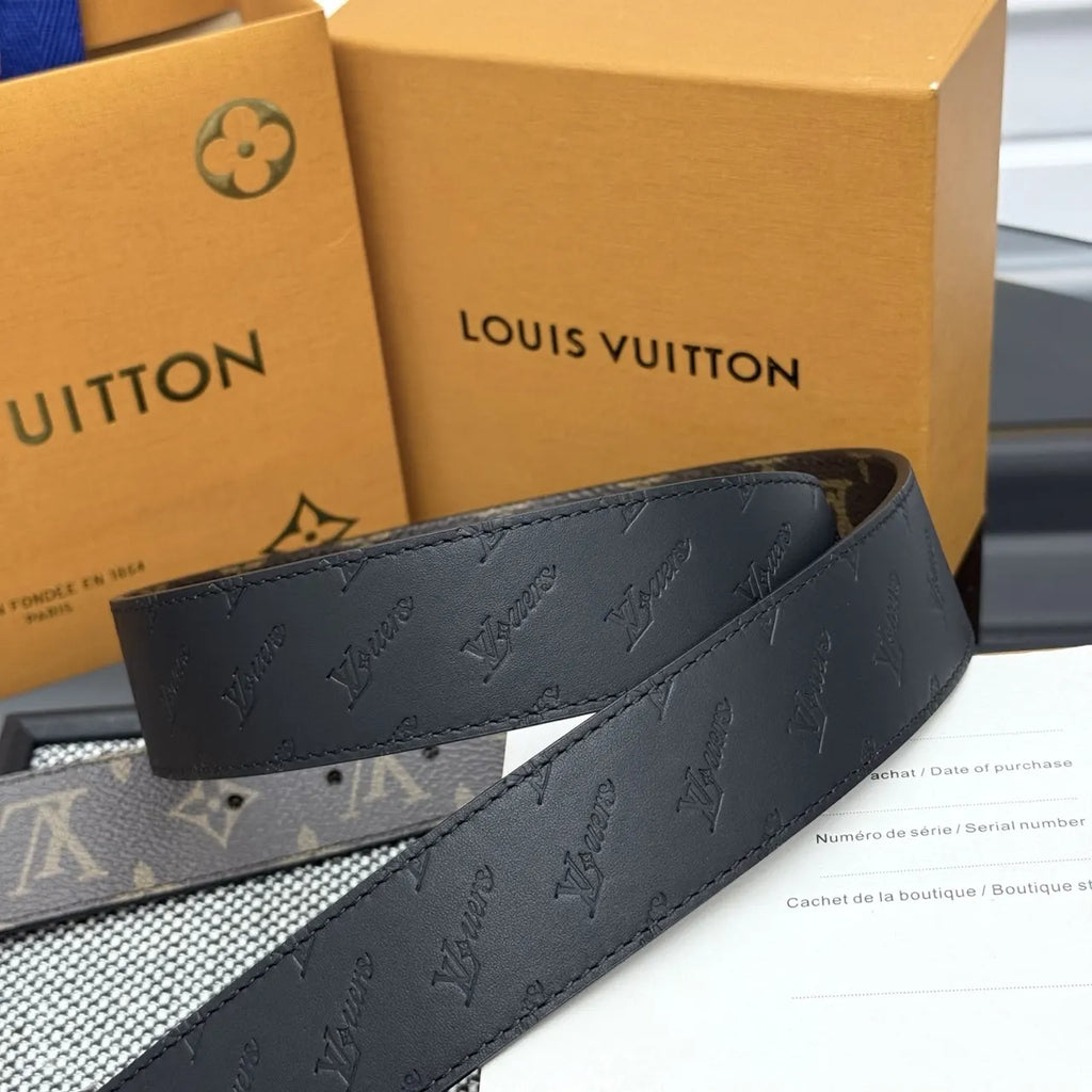 silver lv Louis Vuitton Brown Monogram Belt - Hình 3