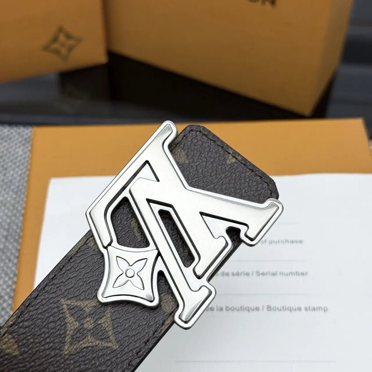 silver lv Louis Vuitton Brown Monogram Belt - Hình 5