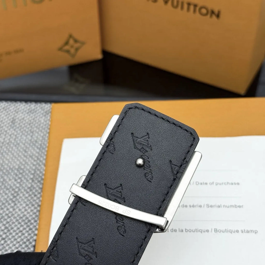 silver lv Louis Vuitton Brown Monogram Belt - Hình 6