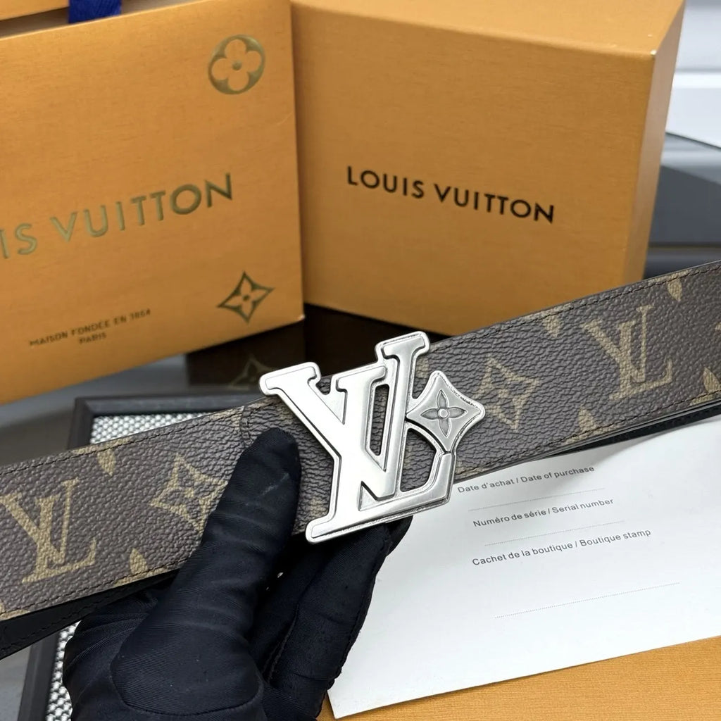 silver lv Louis Vuitton Brown Monogram Belt - Hình 8