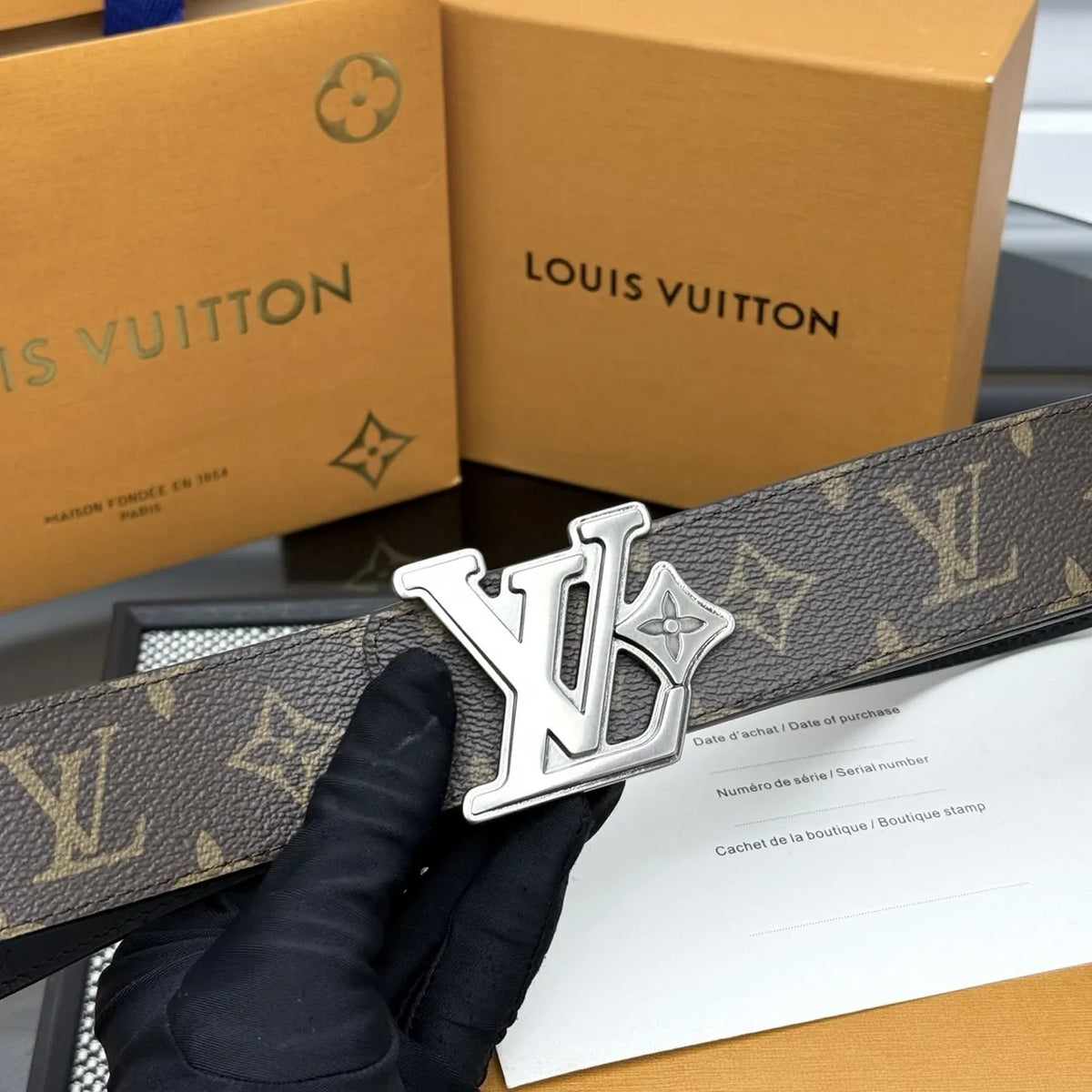 silver lv Louis Vuitton Brown Monogram Belt - Hình 8