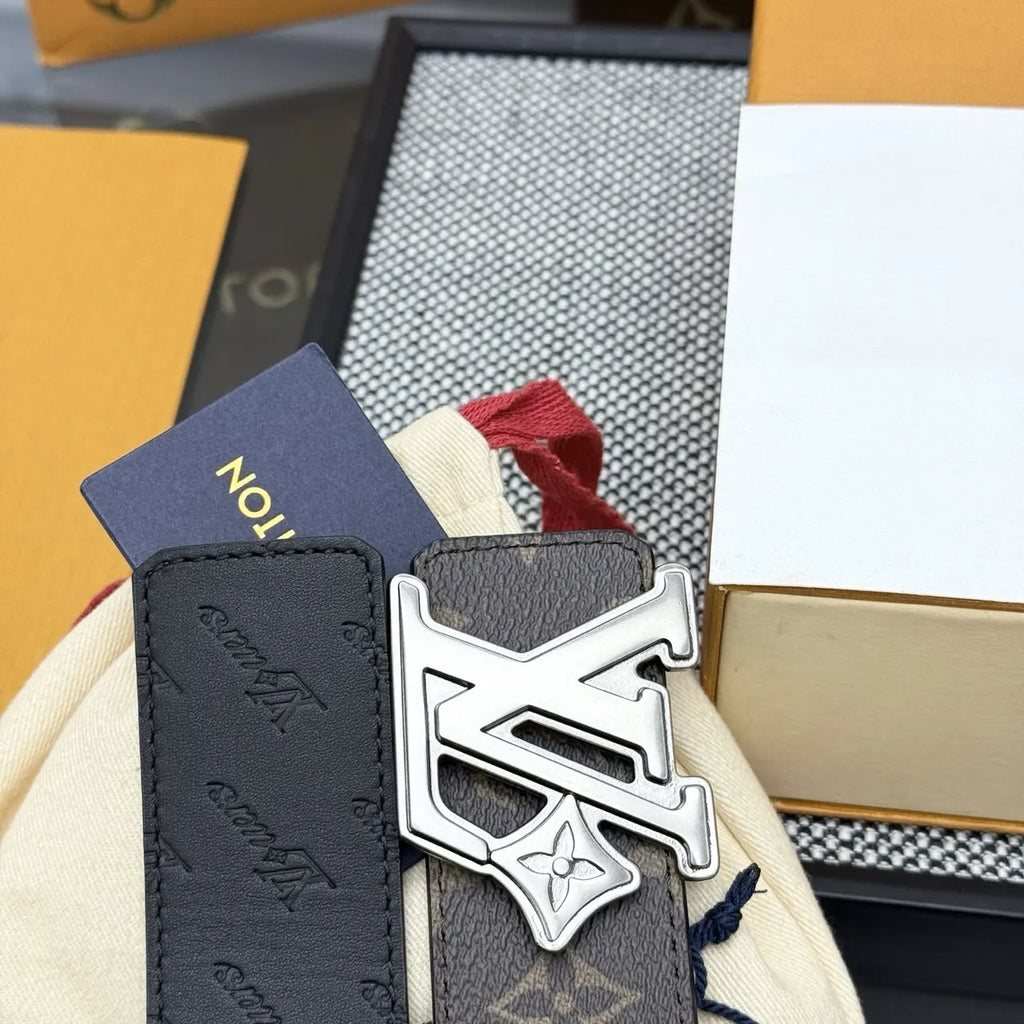 silver lv Louis Vuitton Brown Monogram Belt - Hình 9