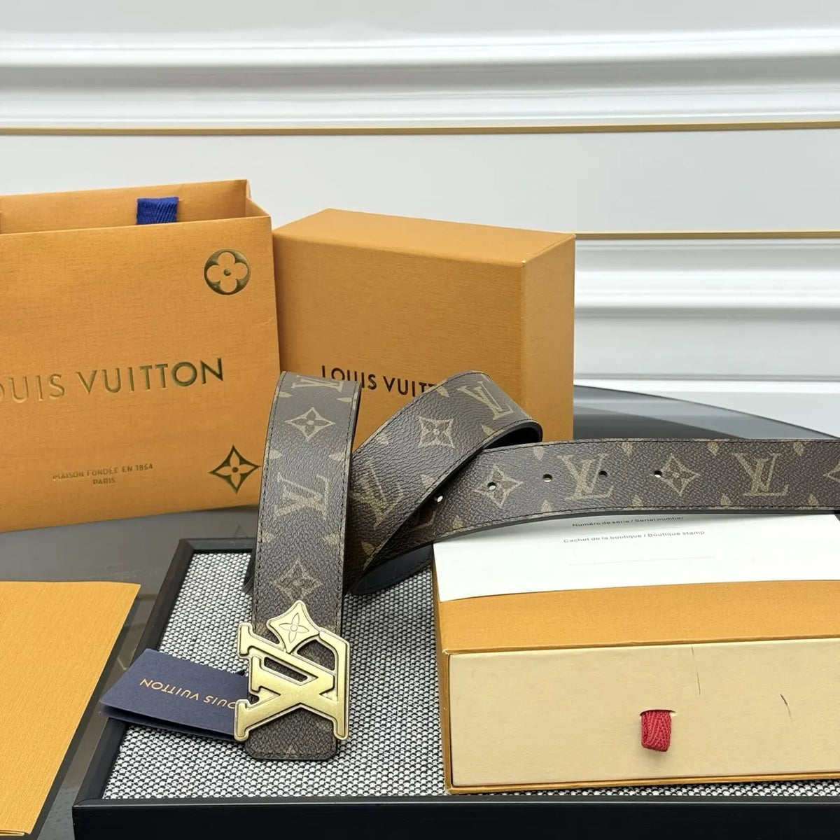 LV Monogram Brown Belt Gold Buckle - Hình 2