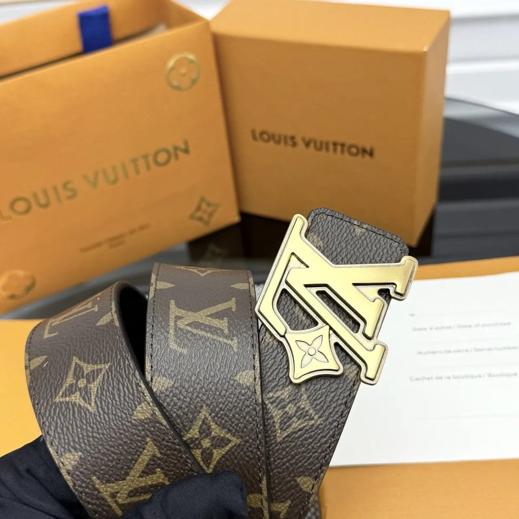 LV Monogram Brown Belt Gold Buckle - Hình 4