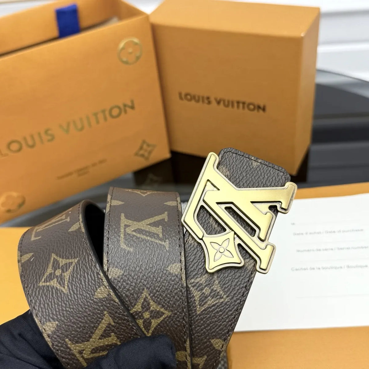 LV Monogram Brown Belt Gold Buckle - Hình 4