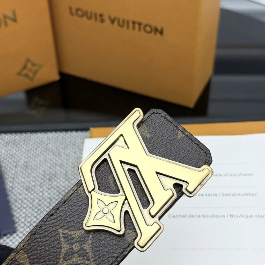 LV Monogram Brown Belt Gold Buckle - Hình 5
