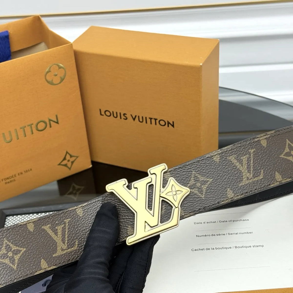 LV Monogram Brown Belt Gold Buckle - Hình 8