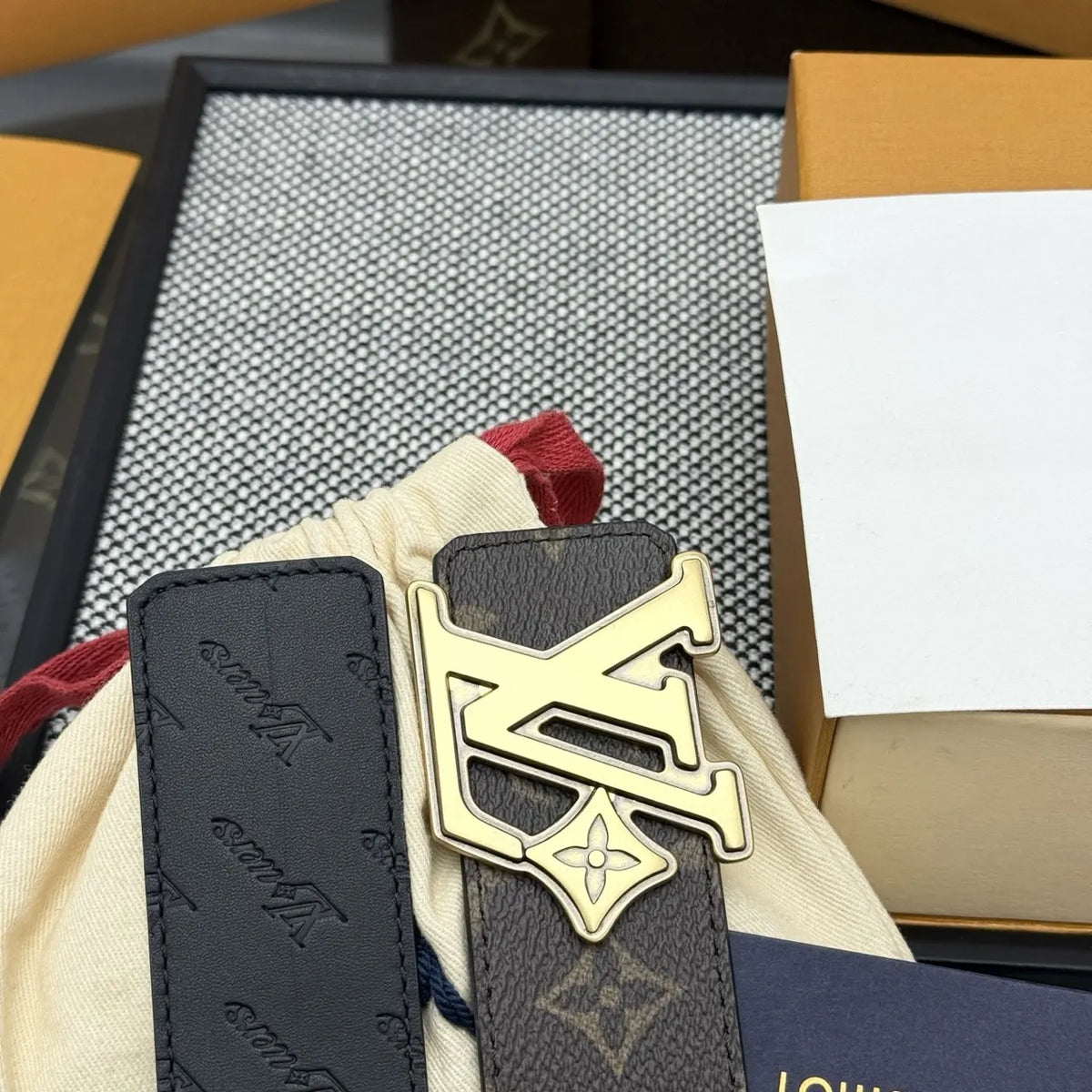 LV Monogram Brown Belt Gold Buckle - Hình 9