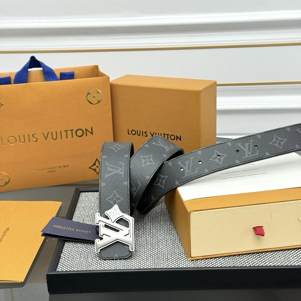silver Louis Vuitton Grey Monogram Shadow Belt