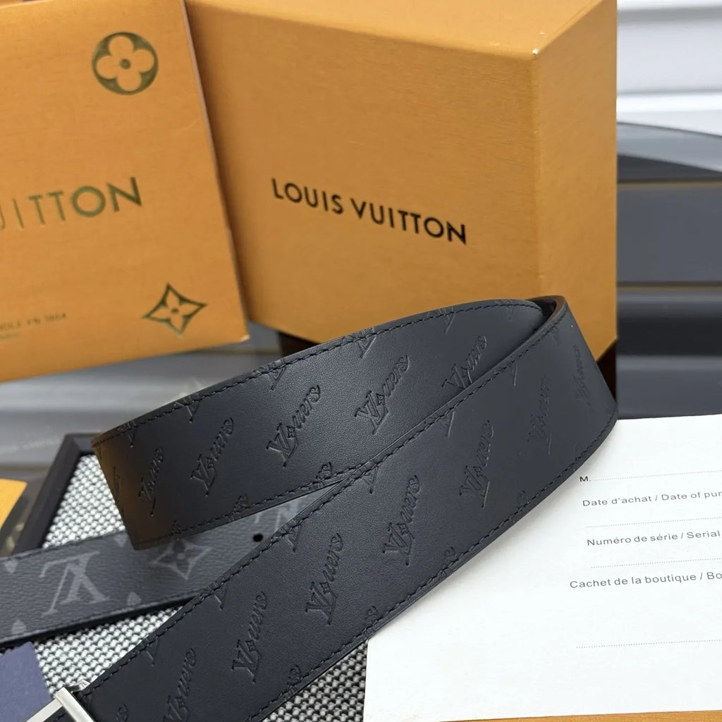 silver Louis Vuitton Grey Monogram Shadow Belt - Hình 2