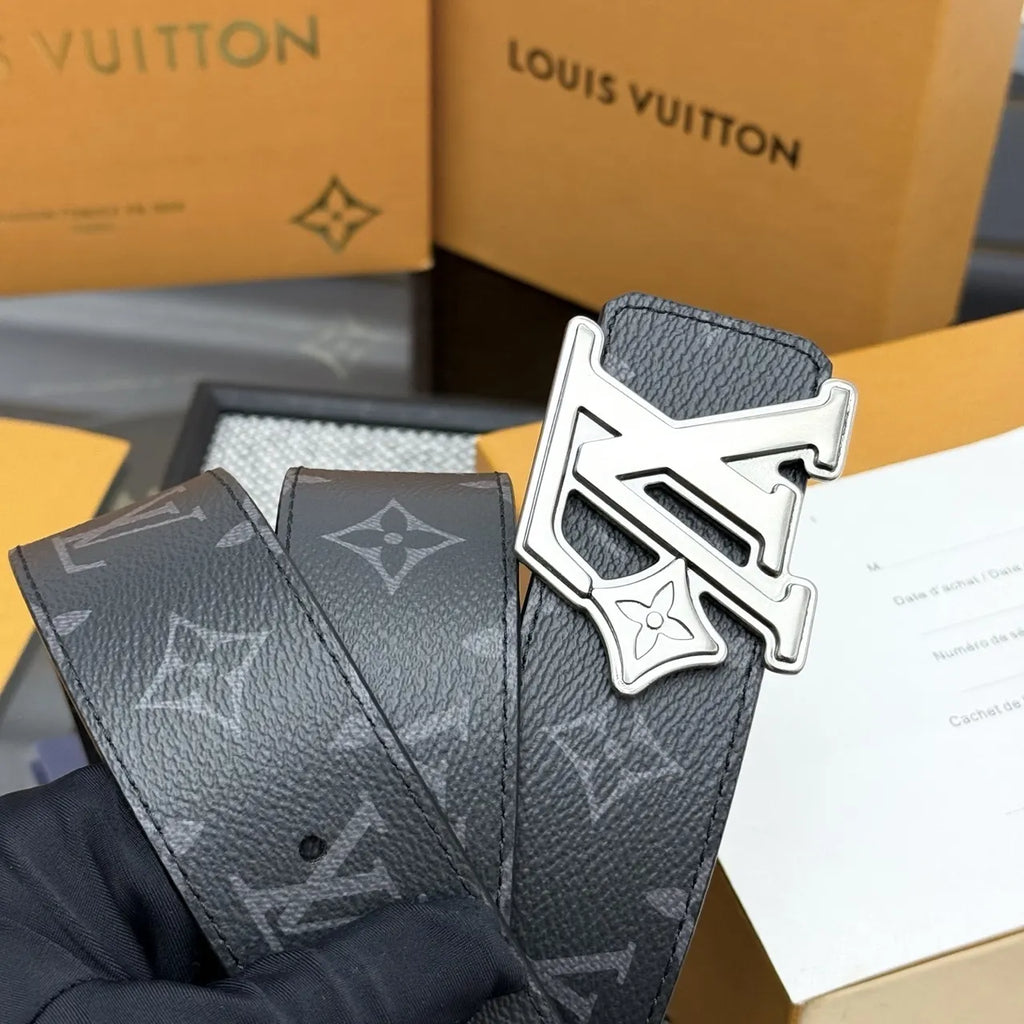silver Louis Vuitton Grey Monogram Shadow Belt - Hình 3
