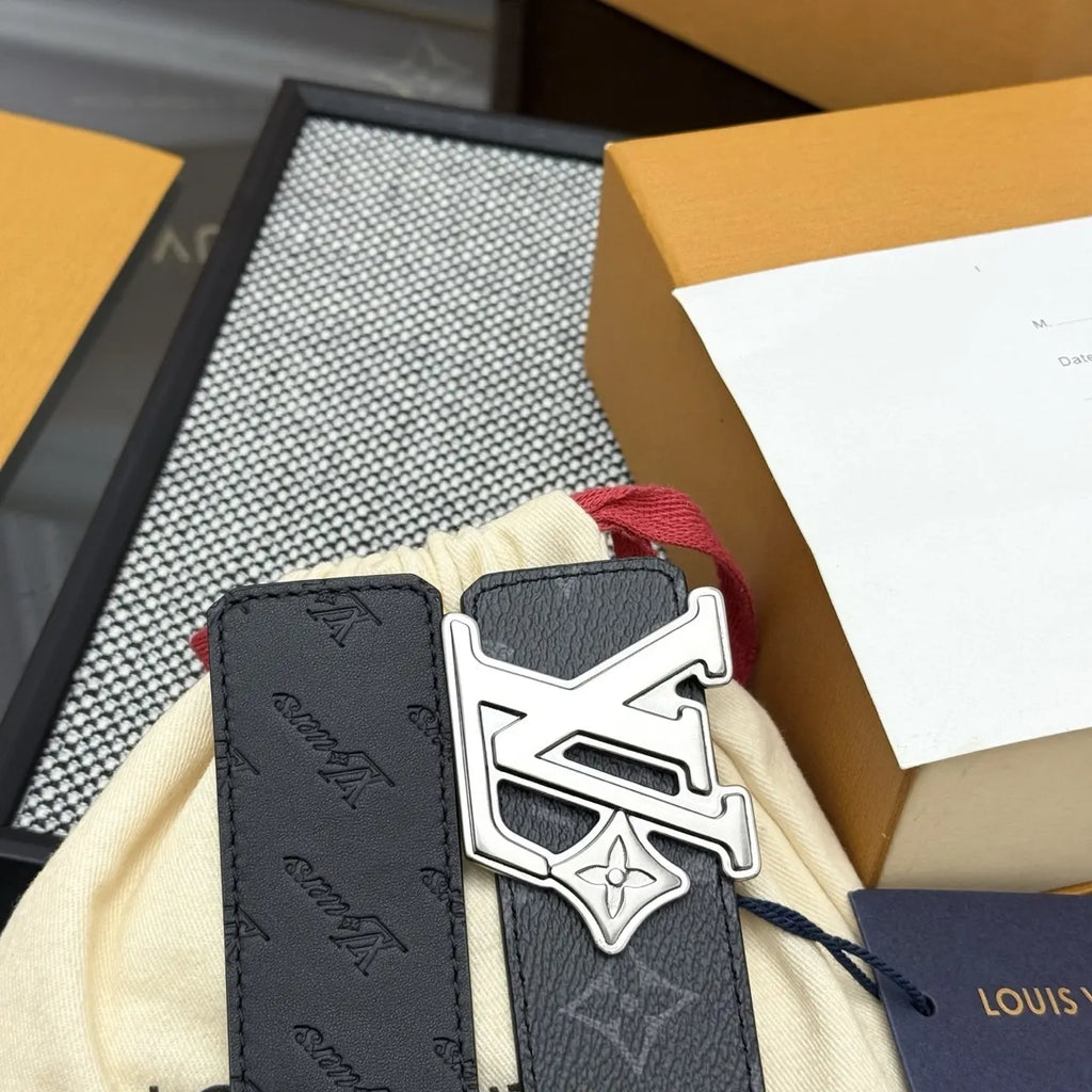 silver Louis Vuitton Grey Monogram Shadow Belt - Hình 8