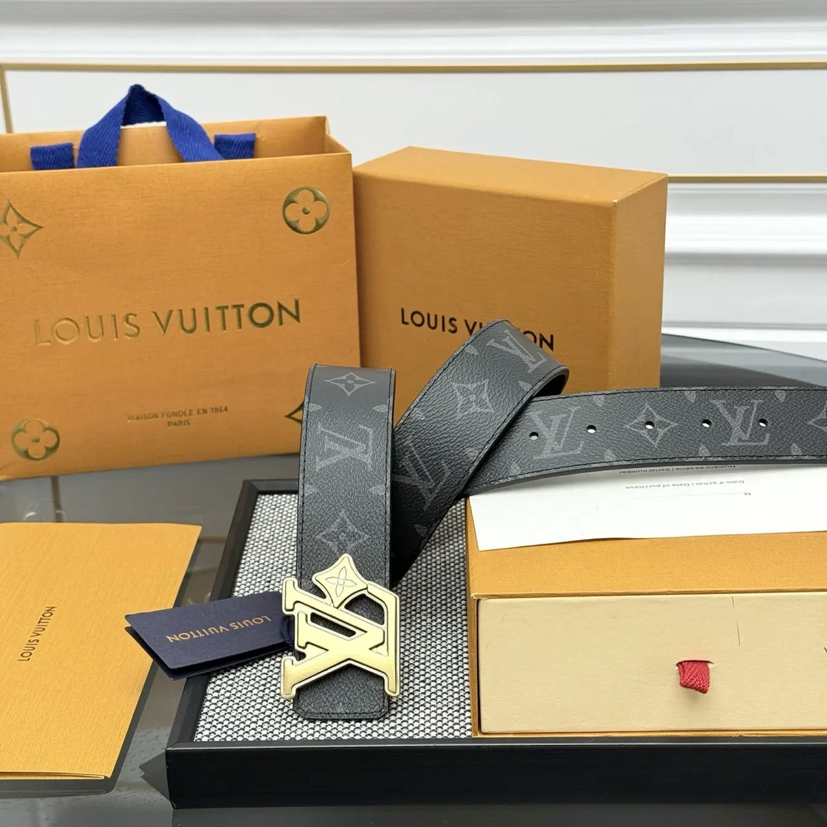Black Monogram Shadow Belt - Hình 2