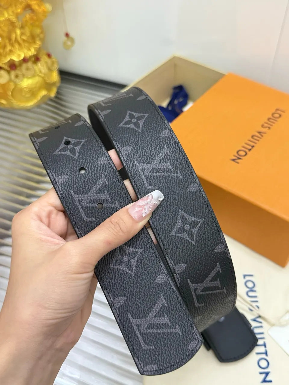 matte Louis Vuitton Black Monogram Belt - Hình 6