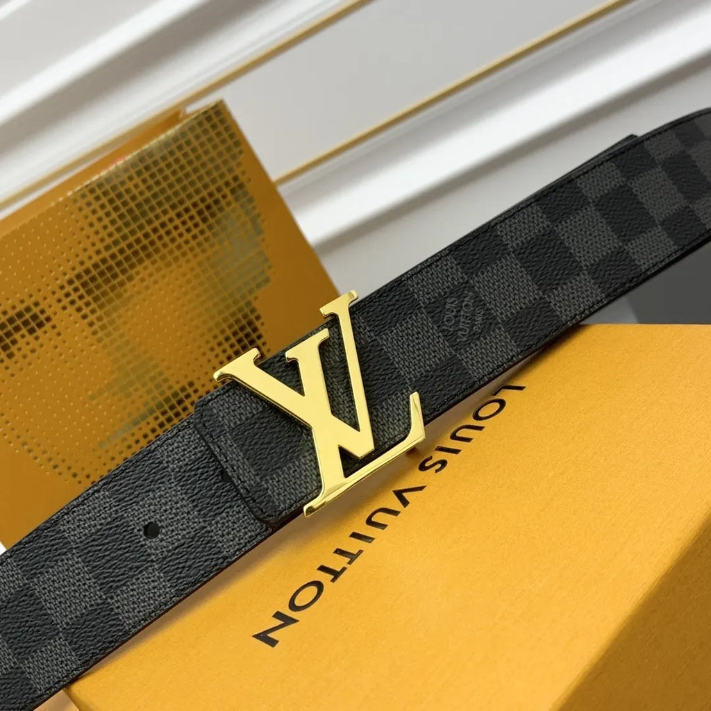 gold Louis Vuitton Damier Black Belt - Hình 2