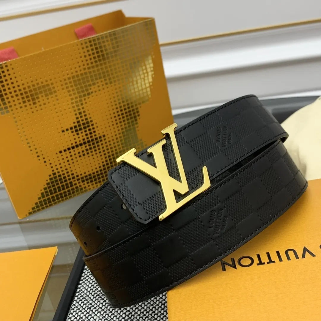 gold Louis Vuitton Damier Black Belt - Hình 3