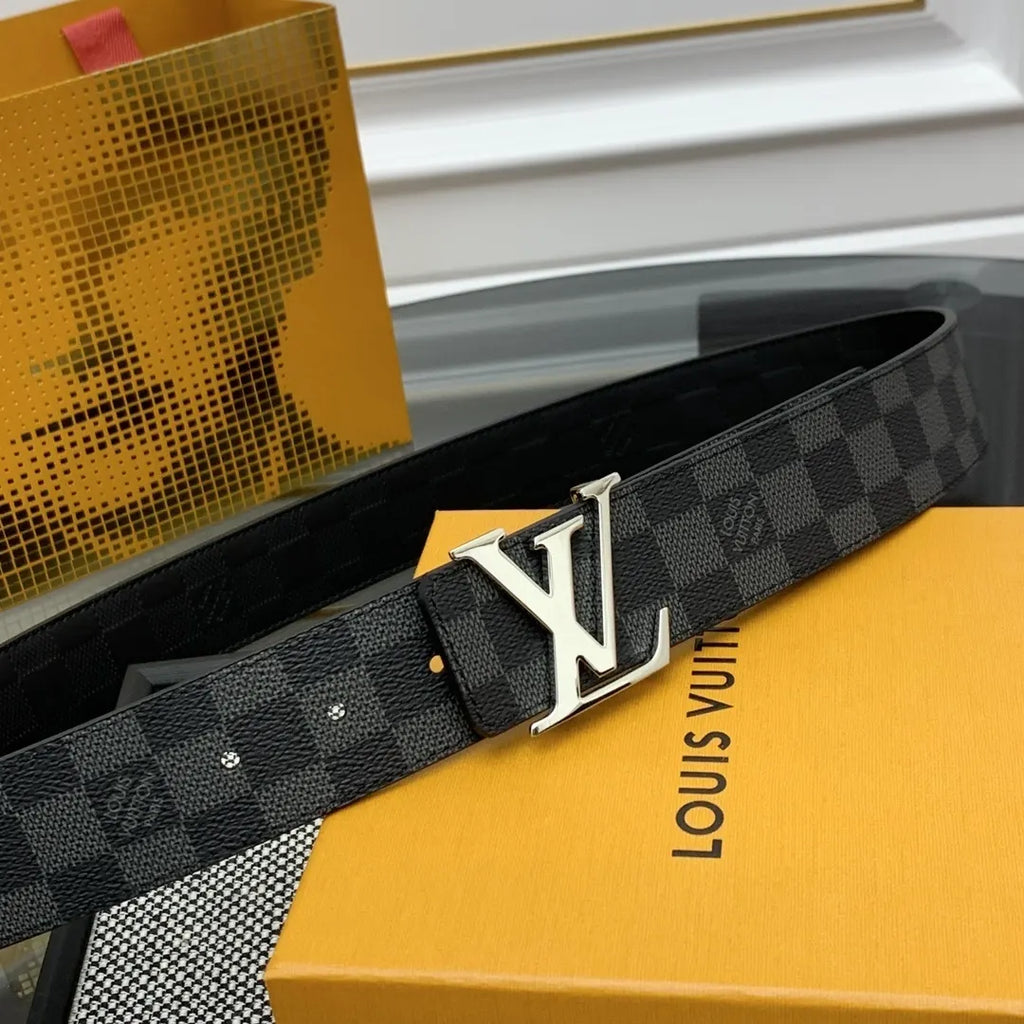 silver Louis Vuitton Damier Black Belt - Hình 2
