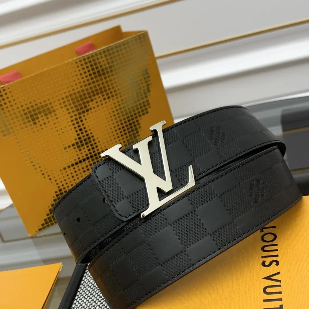 silver Louis Vuitton Damier Black Belt - Hình 3