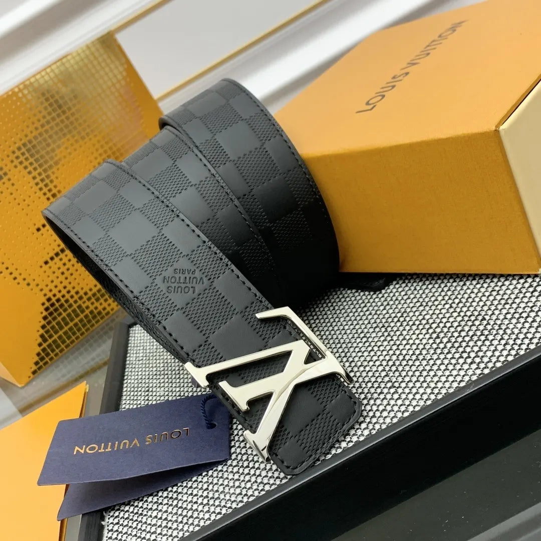 silver Louis Vuitton Damier Black Belt - Hình 4