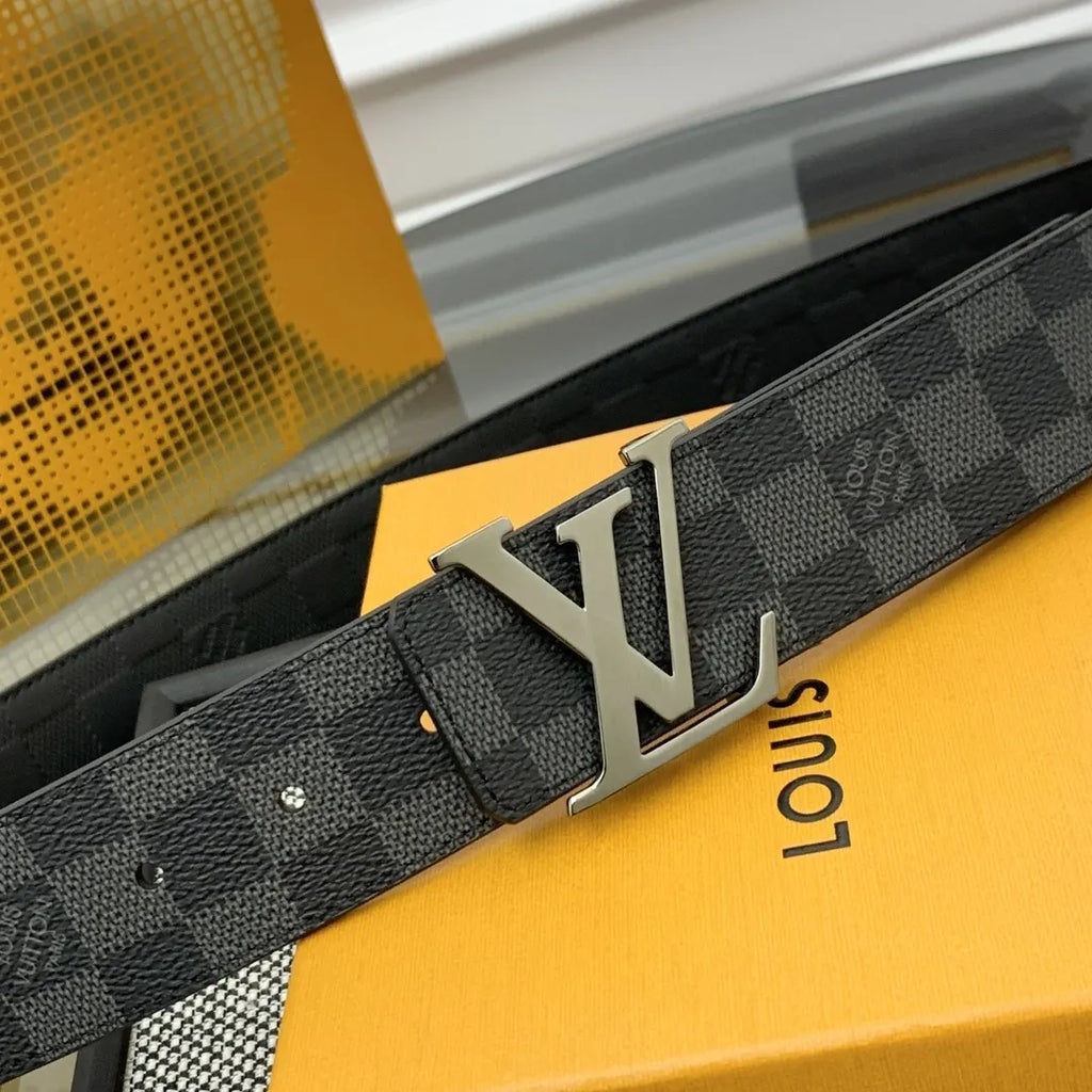 silver Louis Vuitton Damier Black Belt - Hình 2