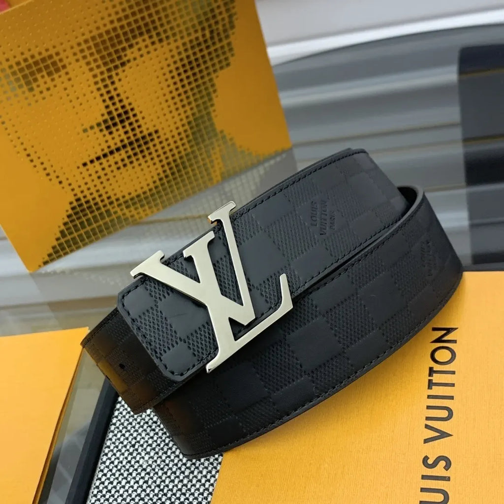 silver Louis Vuitton Damier Black Belt - Hình 3