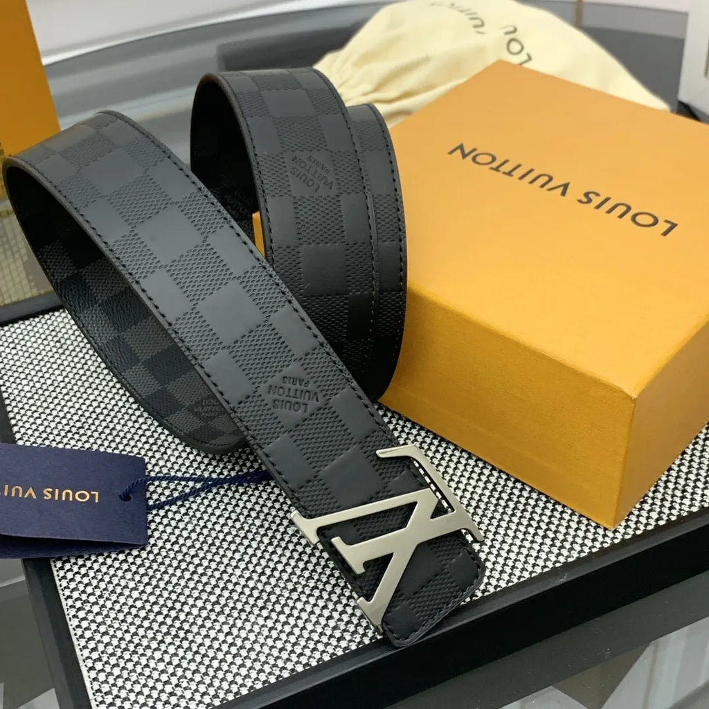 silver Louis Vuitton Damier Black Belt - Hình 4