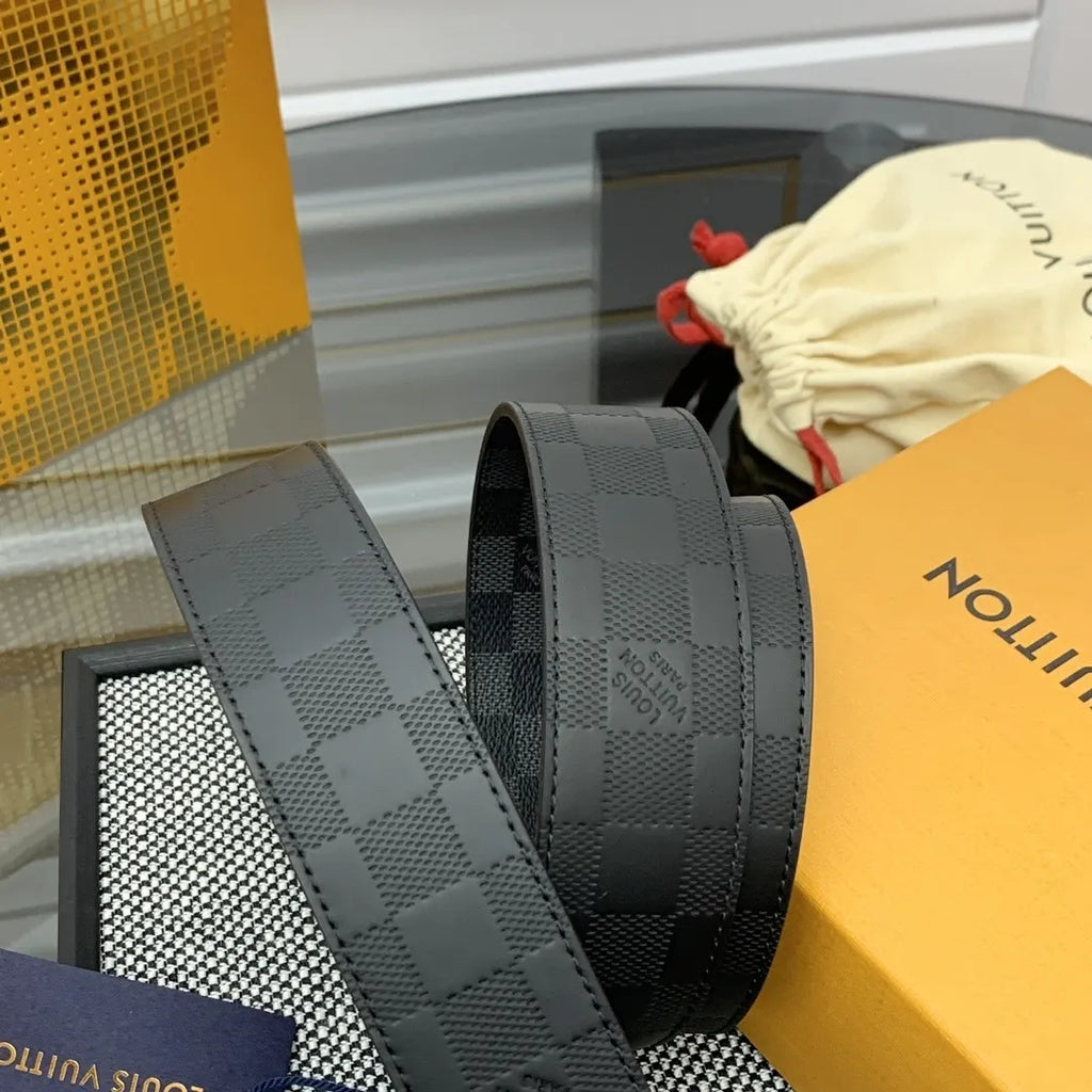 silver Louis Vuitton Damier Black Belt - Hình 5