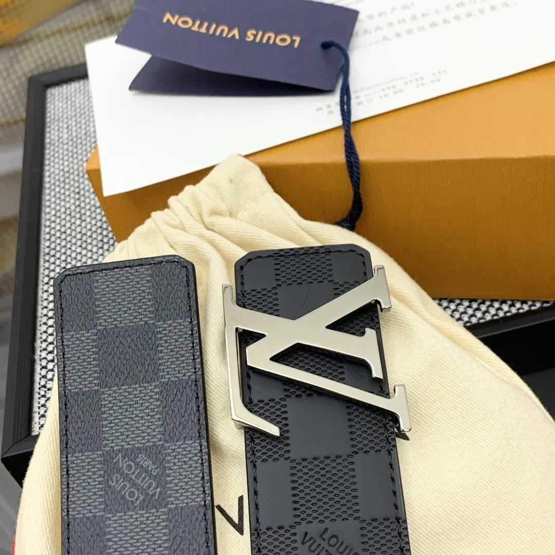 silver Louis Vuitton Damier Black Belt - Hình 6
