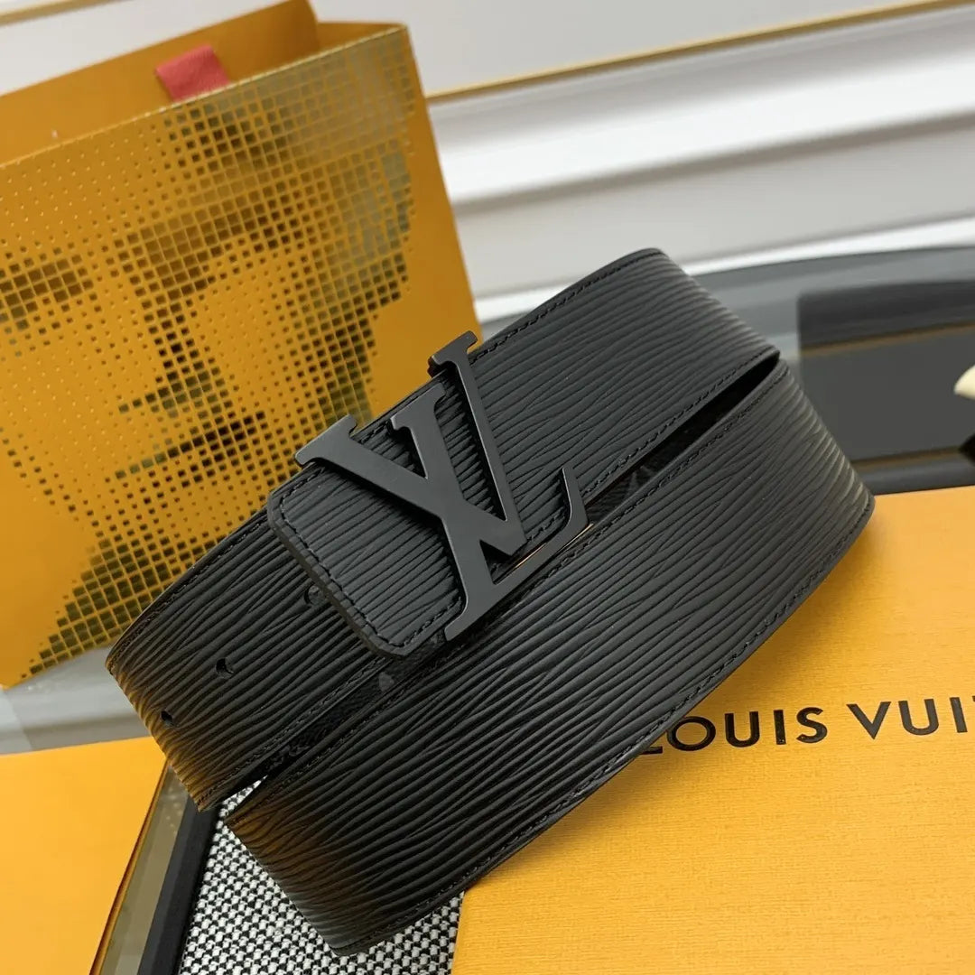 matte Louis Vuitton Black Epi Leather Belt - Hình 3