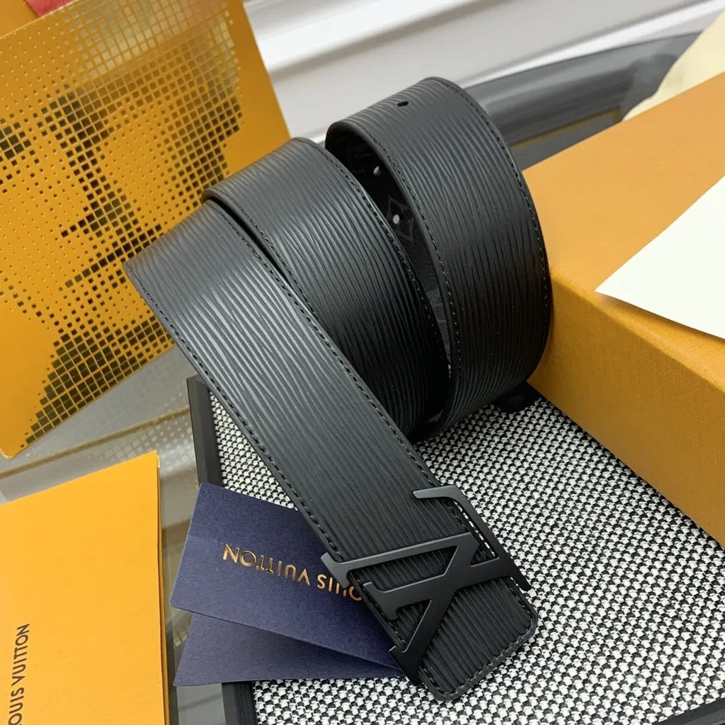 matte Louis Vuitton Black Epi Leather Belt - Hình 4
