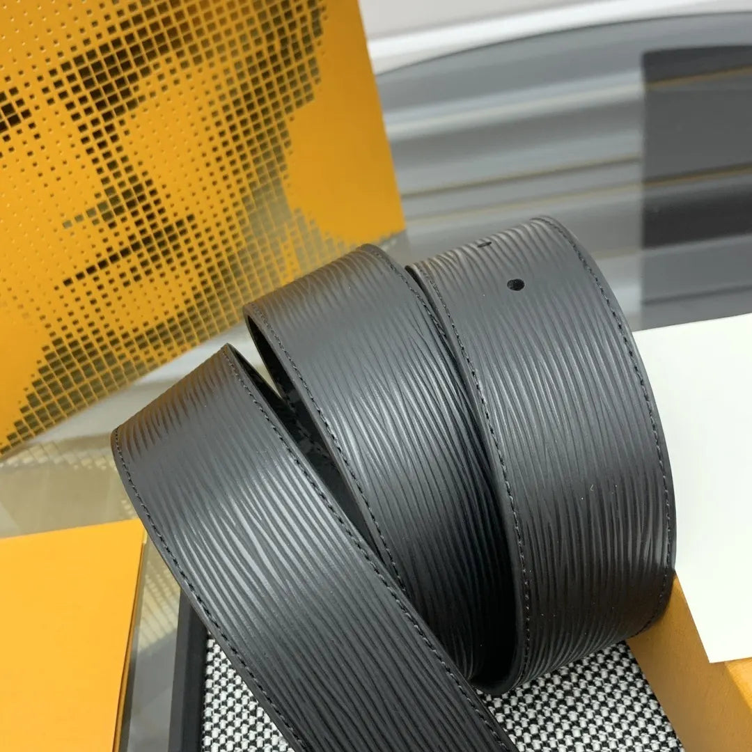 matte Louis Vuitton Black Epi Leather Belt - Hình 5
