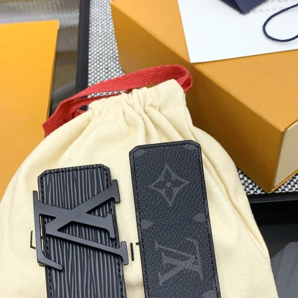 matte Louis Vuitton Black Epi Leather Belt - Hình 6