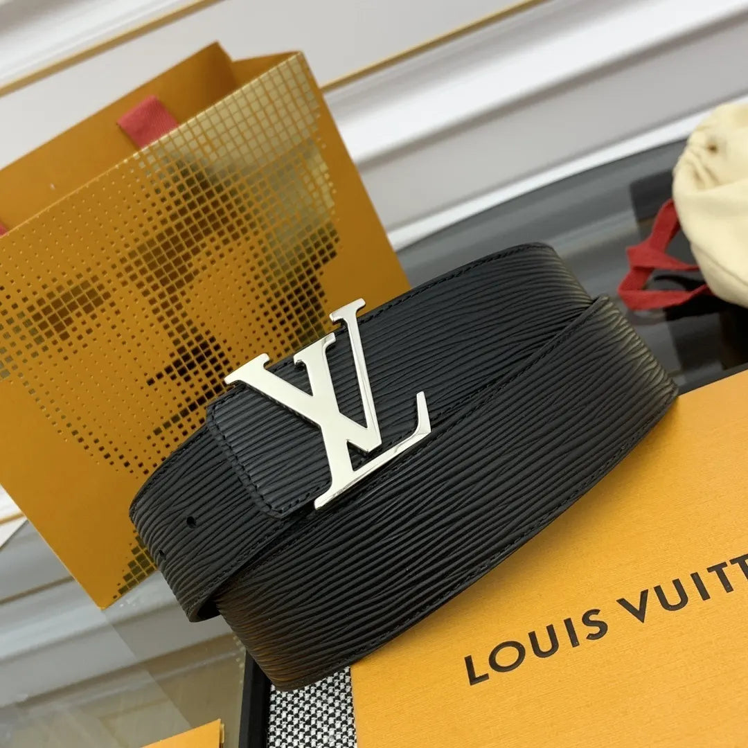 Louis Vuitton Black Epi Leather Belt silver - Hình 3