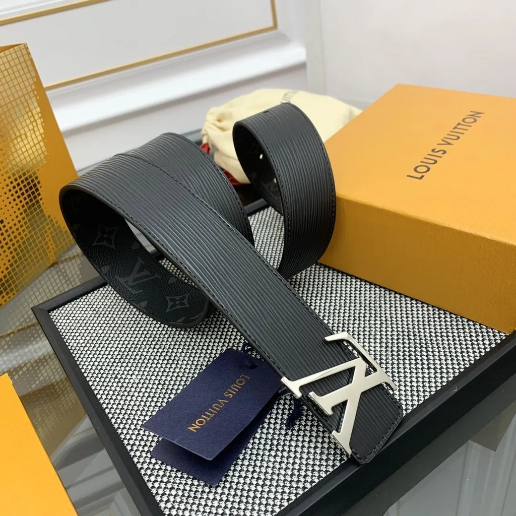 Louis Vuitton Black Epi Leather Belt silver - Hình 4