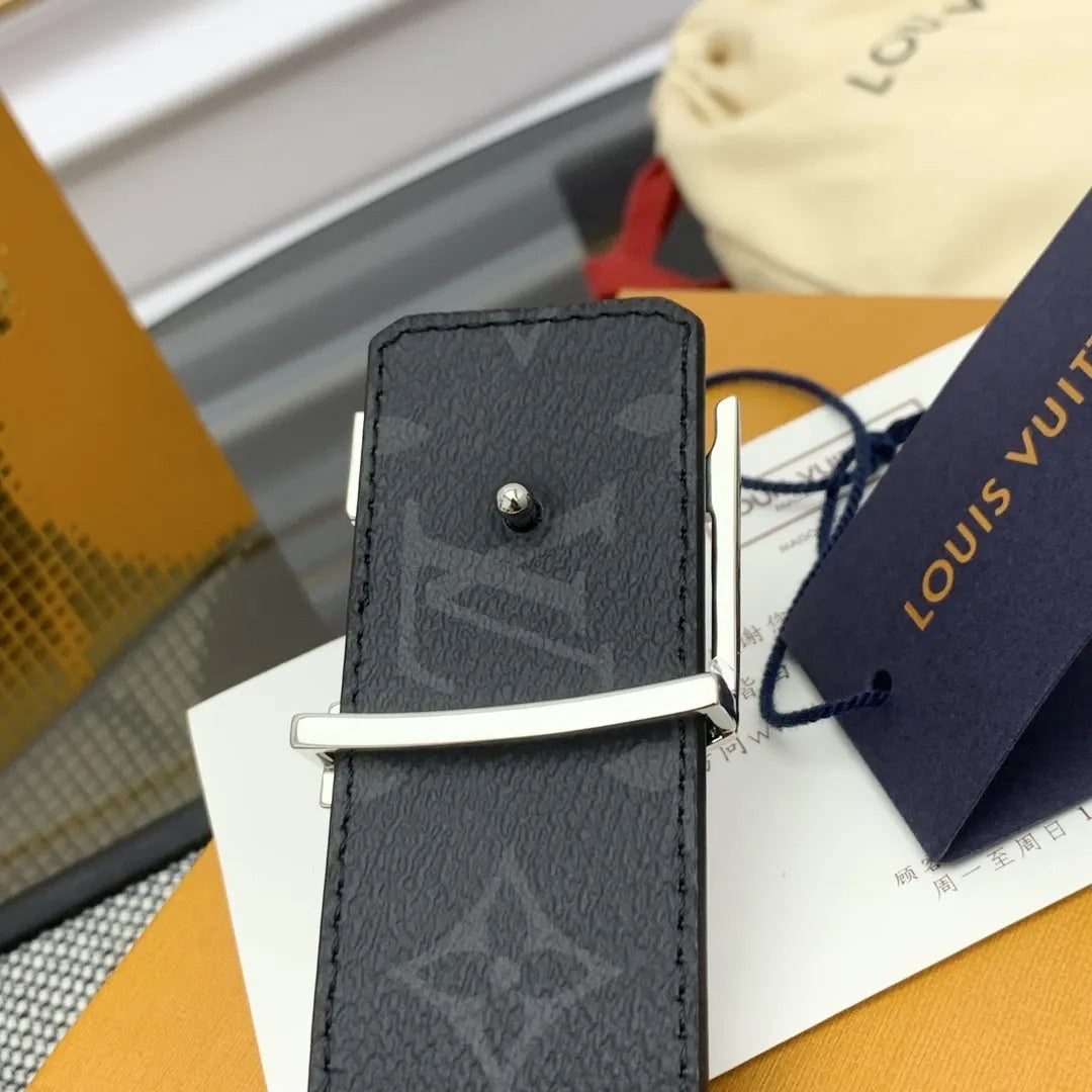 Louis Vuitton Black Epi Leather Belt silver - Hình 8