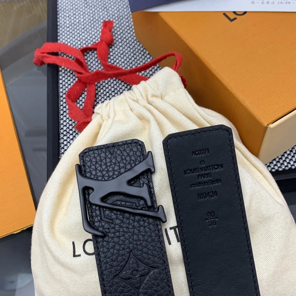 buckle Louis Vuitton Matte Black Embossed Belt - Hình 5