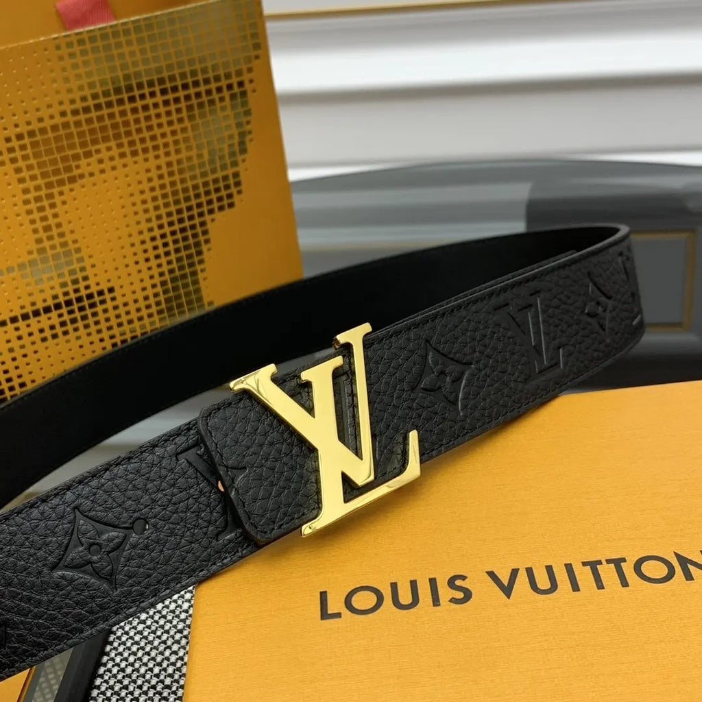 louis vuitton LV Black Embossed Leather Belt