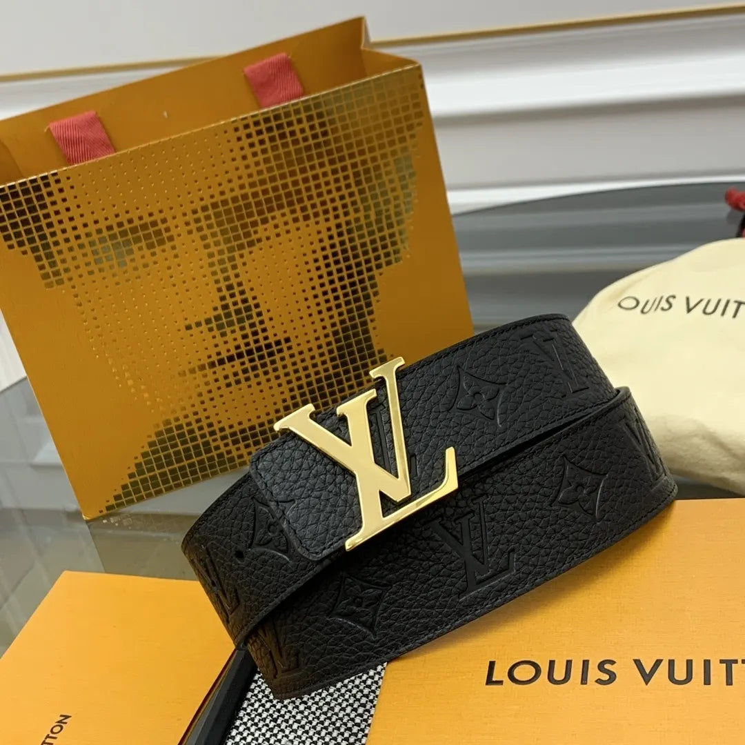louis vuitton LV Black Embossed Leather Belt - Hình 2